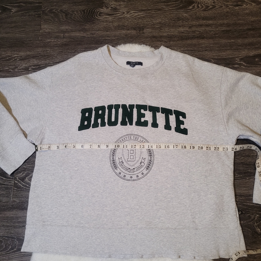 Brunette The Label Stepsis Crew Sherling Lettering in Pebble Grey/Green sz L/XL - Picture 3 of 8